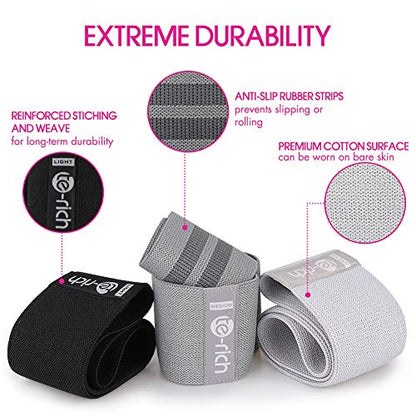 Resistance Bands, Fabric Workout Bands for Women & Men, Cloth Booty Resistance Loop Bands, Thick Squat Bands for Butt/Legs/Thigh/Hip/Glute Excersing - color: Light gray/black/dark gray