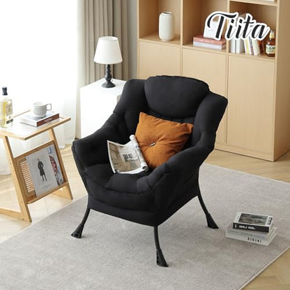 Tiita Lazy Chair, Black Modern Large Accent Armchair, Comfy Leisure Sofa Reading Chair for Bedroom, Living Room, Dorm Rooms, Garden and Courtyard, Black - color: Peach Skin Black-single
