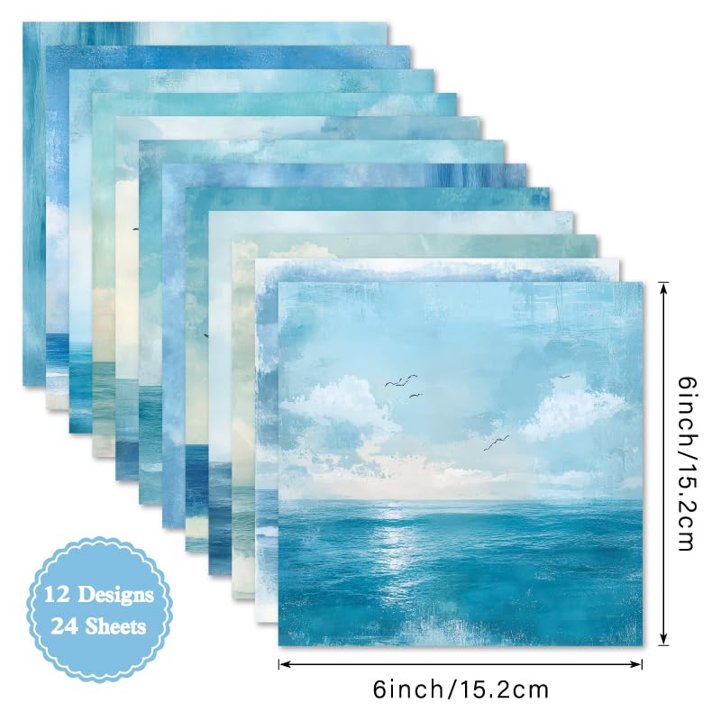 Scrapbook Paper Pad & Scrapbooking Supplies - Single Sided Junk Journal Kit, 160gsm Craft Paper for Photo Albums, Picture Art Collage, 6x6 Inch, 24 Sheets (Horizon) - color: Horizon