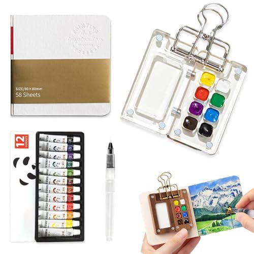 Mini Watercolor Paint Set Pocket Artist Watercolor Travel Set with Mini Paint Palette,Brushes, 12 Colors, Watercolor Sketchbook for Artists Painters Students(Plastics) - size: 8 Grids