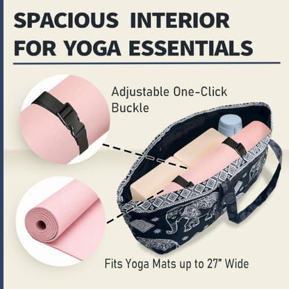 Yoga Mat Bag Yoga Tote Bag with Large Waterproof Zipper Pocket and Drawstring Pocket Yoga Mat Bag Carrier Fit Most Size Mats and All You Stuff - color: navy blue