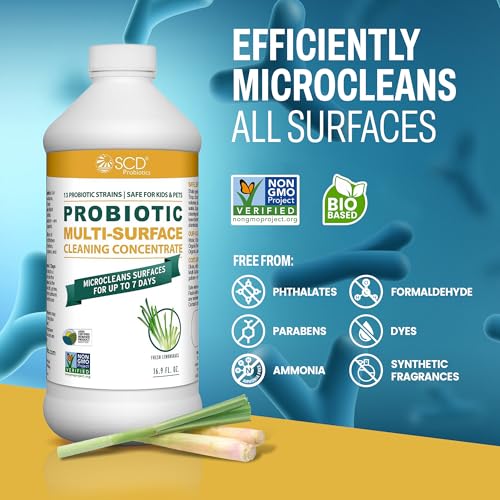 Probiotic Multi-Surface Cleaning Concentrate, Lemongrass – USDA Certified Biobased, Microcleans Surfaces for Up to 7 Days, Refill Bottle Makes 2 Gal Probiotic Spray Cleaner – 17 Fl Oz. - size: 16.9 Fl Oz (Pack of 1)
