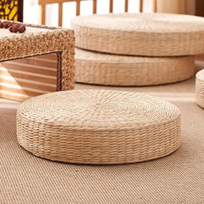 Japanese Round Floor Seat Cushion, Padded Knitted Straw Tatami Floor Cushion, Meditation Mat Prayer Pillow for Kneeling 45cm - size: 45cm
