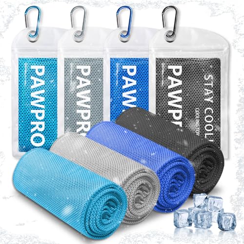 4 Pack Cooling Towels, Soft Breathable Cooling Towels for Neck and Face | Microfiber, Gym, Men, Women, Waterproof Bag, Carabiner, Yoga, Golf, Hiking, Running, athletes, gift, Blue, Green, Pink, Black - color: Light Blue/Royal Blue/Black/Grey