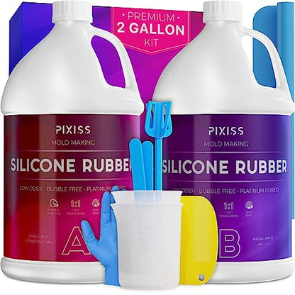 Pixiss Silicone Mold Making Kit (2 Gallon) Liquid Rubber Bubble Free Translucent Clear Silicone-Mixing Ratio 1:1-Molding for Resin Molds, Molds DIY (8.4kg/296oz Kit) - size: 8.4kg Kit