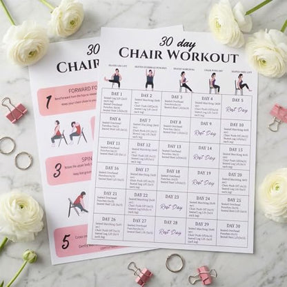 Amaxiu 6 Pack Chair Yoga Chart for Seniors Or Beginners - 30-Day Gentle Seated Workout & Tai Chi Posters for Stiffness, Joint Pain Relief - 11.2x8.26in Laminated Exercise Guides