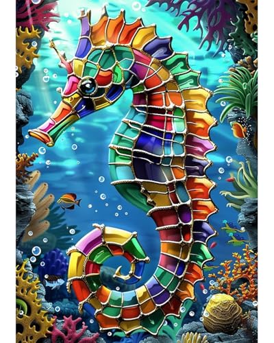 Ocean Seahorse Diamond Art Kits for Adults, Landscape Crafts 5D Diamond Painting Kit for Adult Beginners, Beach Animal DIY Round Dots Full Drill Diamonds Paintings for Home Wall Decor Gifts 12X16 In - color: C17
