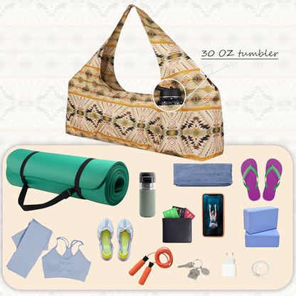 Large Yoga Mat Bag Yoga Bags and Carriers Fits All You Stuff Yoga Tote Bag with Yoga Mat Strap, Elastic Pockets and Zipper Pockets - color: beige