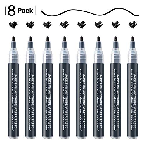 AKARUED Black Acrylic Paint Markers, 8 Pack Acrylic Black Paint Pen Sets for Rock Painting, Wood, Stone, Glass, Ceramic, Paper, Drawing, Art Projects, DIY Crafts, Water-Based ink, 2-3mm Medium Tip - color: Black