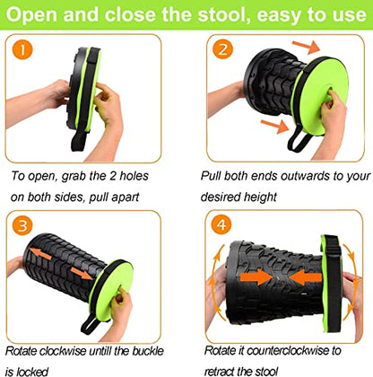 Fishboy Upgraded Collapsible Stool, 400lbs Max Weight, Lightweight But Sturdy, Portable Retractable Folding Telescoping Foldable Camping Stool for Adults Outdoor Fishing Hiking BBQ - color: Green