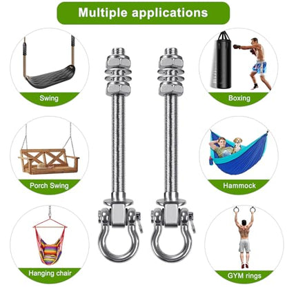 SELEWARE Heavy Duty Swing Hanger with Bearings, 2 Pack Porch Swing Hardware | 304 Stainless Steel, M10 x 9 Inch Bolts, Supports Up to 1500LB, Designed for Wood Beams, Steel Frames and Yoga Hammocks - color: U (9 inch, 2 Pack)