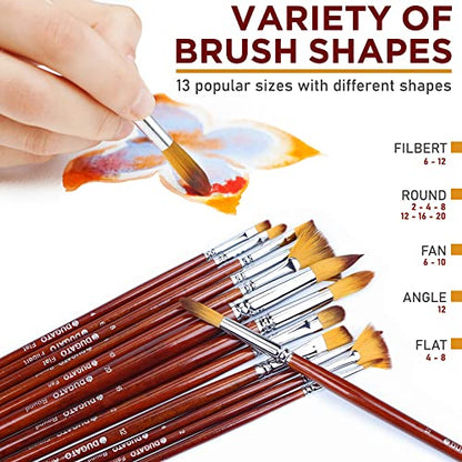 Artist Paint Brush Set, 13-Piece Long Handle Oil Paint Brushes | 13 Brushes for Acrylic Painting, Soft Anti-Shedding Nylon Bristles, Watercolor Brush Set for Body, Face, Rock, Canvas Drawing
