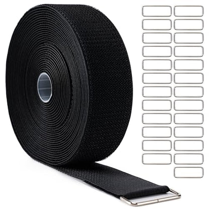 2" x32Ft Hook and Loop Straps with 25 Metal Buckles，Black - color: Black, size: 2"×32ft Metal Buckle