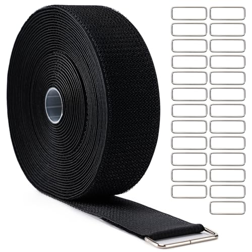 2" x32Ft Hook and Loop Straps with 25 Metal Buckles，Black - color: Black, size: 2"×32ft Metal Buckle
