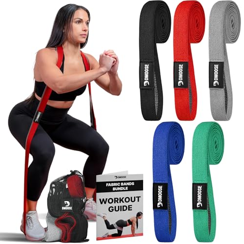 DMoose Fitness Fabric Resistance Bands for Full Body Exercises - Non-Slip Thick Cloth Stretch Band for Squats, Lunges & Bicep Curls - Long Resistance Bands for Working Out - Booty Band for Men & Women - color: Black Red Grey Blue Green