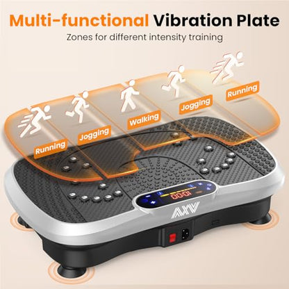 AXV Vibration Plate Fitness Platform Exercise Machine Body Vibrating Board | Curved Design Powerful 200W Bluetooth Oscillating Shake Plate for Lymphatic Drainage Recovery Whole Body Toning With Handles - color: SLIM.SILVER