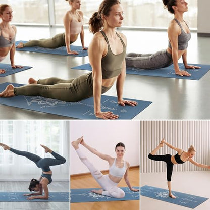 Avoalre Folding Yoga Mat, Eco-Friendly PVC Travel Yoga Mat Packable, Double Sided Non-Slip Printed Yoga Mats with Bag for Home Workout Gym Exercise Fitness Pilates Stretching (72" x 32" x 0.24" Thick) - color: 블루.