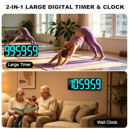 TXL 17.2" Bluetooth Digital Wall Clock with Seconds, Large Countdown Timer for Classroom Home Gym Kitchen Office, Alarm Clock with Remote Control, 4 Dimmable Brightness, Auto DST (Ice Blue) - color: Ice Blue