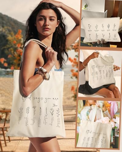 Miss Adola Aesthetic 2 Pack Canvas Tote Bag - with Makeup Zipper Pouch for Women Bag for Shopping, Gym, Travel, Vacation - color: Bible Flower