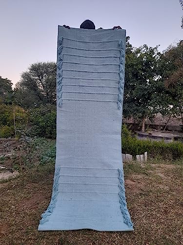 Jaipur art & Rugs Organic Cotton Yoga Mat - Eco-Friendly Hand-Woven Rug - Non Slip & Thick (24”x72”x5mm) for Everyday Fitness at Home - Comfortable Extra-Long - color: Sky Blue