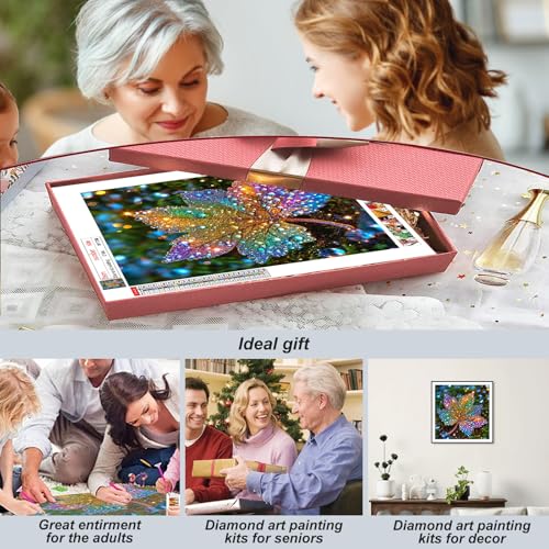 Stalente Diamond Painting Kits for Adults Maple Leaf, 5D DIY Diamond Art Kits for Beginners Round Full Drill Diamond Painting for Home Wall Decoration Gift 12×12inch