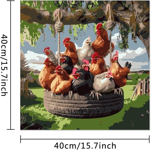 Ekuxom Chicken Paint by Numbers Kit for Adults on Canvas for Beginners | DIY Acrylic Oil Number Painting Kits for Home Wall Decor Gift 16x16 Inch (Without Frame) - color: Chicken-1
