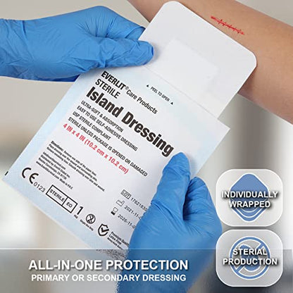 EVERLIT Island Dressing Bordered Gauze | Large Wound Care Bandage with Adhesive Border| Sterile, Soft & Highly Absorbent Medical Grade Dressing Pad (4x10 Inch (Pack of 25)) - size: 4x10 Inch (Pack of 25)