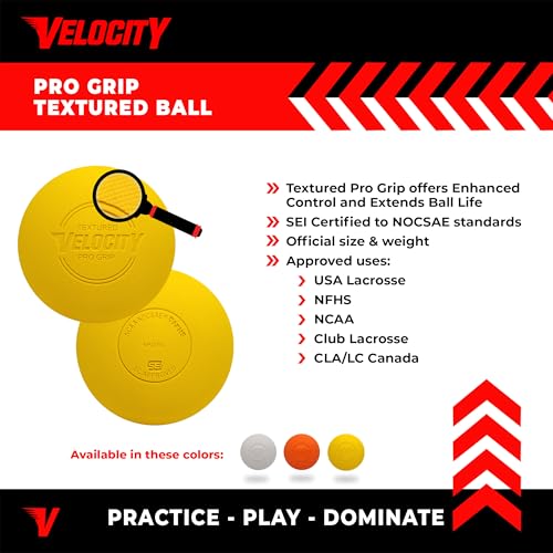 Velocity Pro Grip Lacrosse Balls - 6, 12, 18, 60 and 120 Packs - Certified for Youth, Club, High School, CLA, and College Game Play - color: Yellow, size: 120 Balls