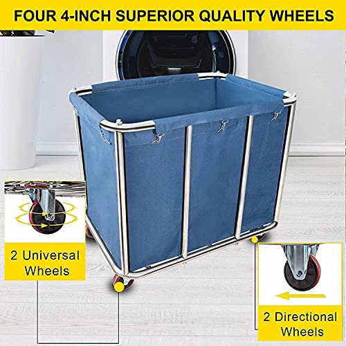 400L Industrial Rolling Laundry Cart,Commercial Laundry Basket with Wheels - color: Blue - 11.35 Bushels - 5