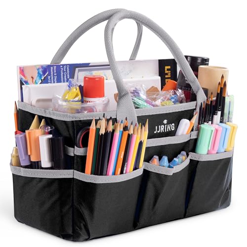 JJRING 600D Nylon Craft & Art Organizer Tote Bag With Pockets, Silver | Art Caddy Storage Bag For Art, Craft, Sewing, Medical, & Office Supplies - color: Silver, size: Small