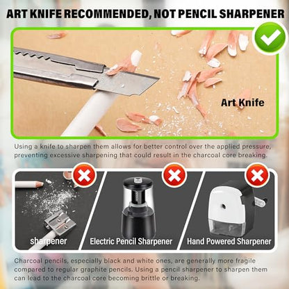KALOUR White Charcoal Pencils Drawing Set, Professional 6 Pieces White Sketch Pencils for Drawing, Sketching, Shading, Blending, Chalk for Beginners & Artists - style: 6 White Charcoal Pencils