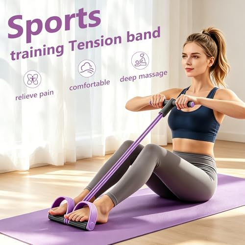 Pedal Resistance Band with Handle,4/6/8 Resistance Levels Elastic Pull Rope, Portable Fitness Bands for Leg Butt Training, Home Gym, Yoga, Pilates - size: 4 Levels（Purple ）