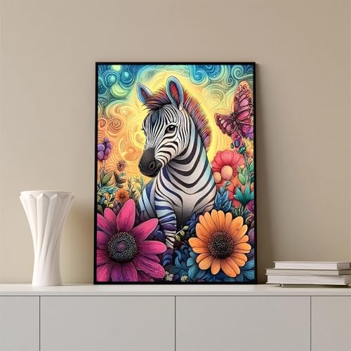 Zebra Diamond Art Kits for Adults, Flowers 5D Diamond Painting Kits for Adults, DIY Gem Painting, Dimond Art Paintings Kit, Crafts for Adults, Full Drill Diamond Dot for Home Wall Decor 12 X 16 Inch - color: CM087