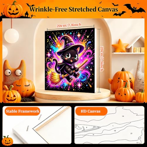 Arttoplus 4 Pack Paint by Numbers Kit for Kids with Frame Halloween 8x8in | Cute Halloween Kids Paint by Numbers Ages 4-8-12 with Wooden Easel, Easy Oil Painting by Number for Gift Home Wall Decor - color: BKH2734+BKH2735+BKH2736+BKH2737-US
