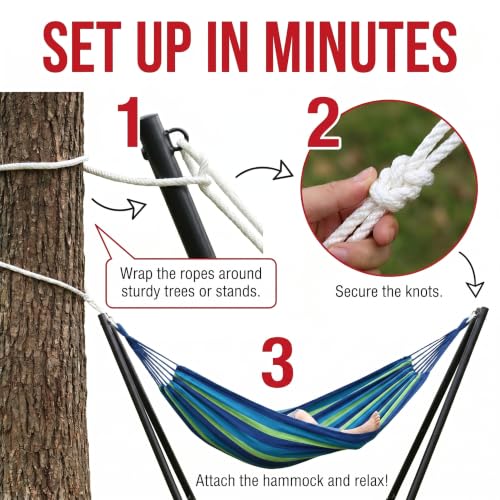 Canvas Hammock 122" Long X 59" Wide 2 Person Hammock 440 pounds Maximum Weight Applicable Scenes in Courtyard Autumn, Indoor Hanging Chairs, Beach Leisure (Blue Green, Full) - color: Blue Green