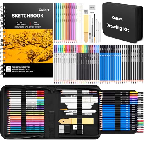 Caliart 176PCS Sketching Kit & 72 Colors Brush Pens
