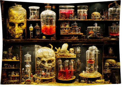 8x6FT Horror Lab Halloween Backdrop Frankenstein Ghost Skeletons Magic Witches Apothecary Authentic Lab Specimen for Halloween Party Birthday Baby Shower Party Supplies Decorations Backdrop - size: 8x6FT