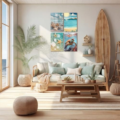 Honoson 6 Pack Beach Paint by Number Kits for Adults 8x12 Inch DIY Shell Turtle Beach Sea Ocean Paint by Number on Canvas with Frame Easel Acrylic Paints Brush for Beginners Home Wall Decor - style: Summer Beach