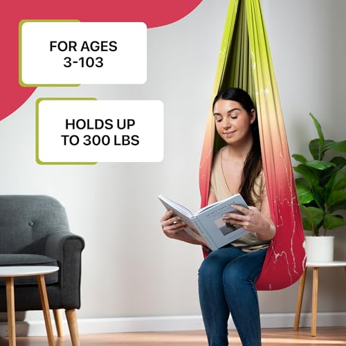 Compression Sensory Swing Adult & Kids, Indoor Outdoor Pod, Holds 300lb | indoor sensory swing for kids, outdoor sensory swing indoor, sensory swing kids, sensory toys, 360 swivel hammock swing - color: Limeberry/Lime