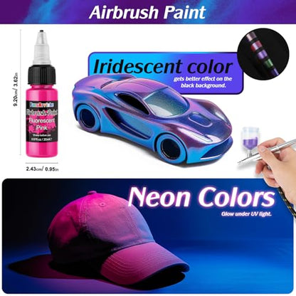 FansArriche Airbrush Paint, 44 Colors with 6 Thinners, 20 ml/Bottle | Acrylic Air Brush Painting Set, Ready to Spray Water-Based Opaque & Neon & Iridescent Airbrush Kit for Beginners, Artists - color: 44 Colors with 6 Thinnners