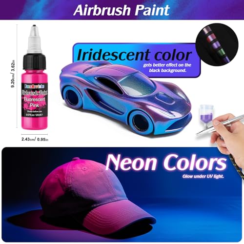 FansArriche Airbrush Paint, 44 Colors with 6 Thinners, 20 ml/Bottle | Acrylic Air Brush Painting Set, Ready to Spray Water-Based Opaque & Neon & Iridescent Airbrush Kit for Beginners, Artists - color: 44 Colors with 6 Thinnners
