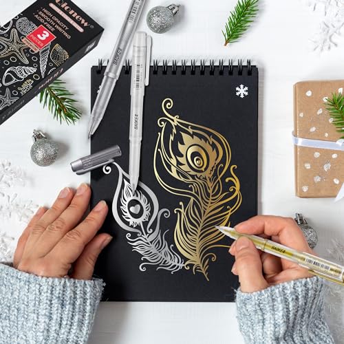 Qionew 3 Colors Gel Pen Set-Gold Silver and White Gel Pens,1mm Gel Ink Pen | 3 Pack, Fine Point White Gel Pens, Opaque Archival Ink Pens, Art Highlight, Black Paper Drawing, Illustration, Card Making - size: 1 Count (Pack of 3), style: White, Gold and Sil