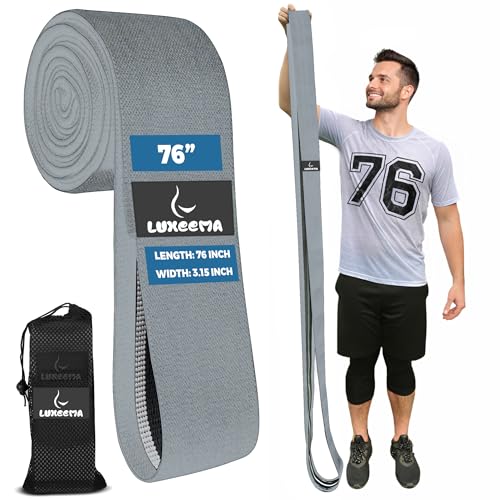 Premium 76" Extra Long Resistance Band for Working Out, 3" Wide Non-Slip Fabric Exercise Band for Stretching, Yoga, Strength Training & Physical Therapy (Gray)