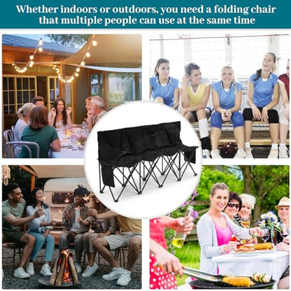 Kigley 2 Pack 4 Seat Folding Soccer Bench, Portable Sports Bench with Carry Bag and Side Pockets, 8 Person Sideline Chairs for Football Basketball Camping Practice Games(Black) - color: Black