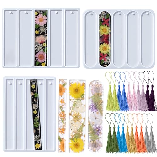 LET'S RESIN Bookmark Silicone Molds Set - 3 Shapes with 20Pcs Tassels - size: 3 style