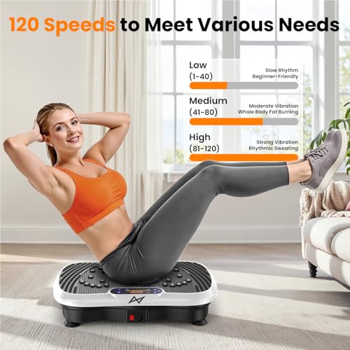 AXV Vibration Plate Fitness Platform Exercise Machine Body Vibrating Board | Curved Design Powerful 200W Bluetooth Oscillating Shake Plate for Lymphatic Drainage Recovery Whole Body Toning With Handles - color: BT.PRO.WHITE