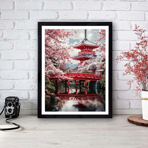 KTHOFCY 5D DIY Diamond Painting Kits for Adults, Cherry Blossoms Flower Full Drill Embroidery Cross Stitch Crystal Rhinestone Paintings Pictures Arts Wall Decor Painting Dots Kits 11.8X15.7 inch