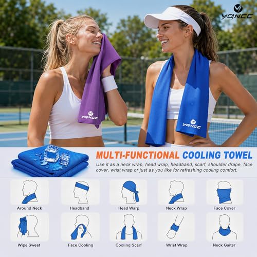 YQXCC 4 Pack Cooling Towels, 40"x12", Ice Cool Towels for Neck & Face | Soft Breathable Microfiber, Instant Cooling Neck Wraps for Yoga, Golf, Gym, Running, Hiking, Camping & Hot Weather Activities - color: Dark Blue, Light Blue, Light Gray, Purple