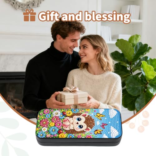 FlyingMage 5D Diamond Art Painting Kit, Hard Shell Eyeglasses Glasses Case | Flower Hedgehog DIY Diamond Dots, Small Gem Art Paint Mosaic Kits, Cute Rhinestone Sunglasses Case for Adults Beginner Women - color: Multicolor Flower Hedgehog