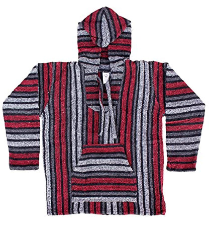 Del Mex Mexican Baja Hoodie Hippie Surf Poncho Sweater Sweatshirt Pullover Jerga - color: Red, size: Small